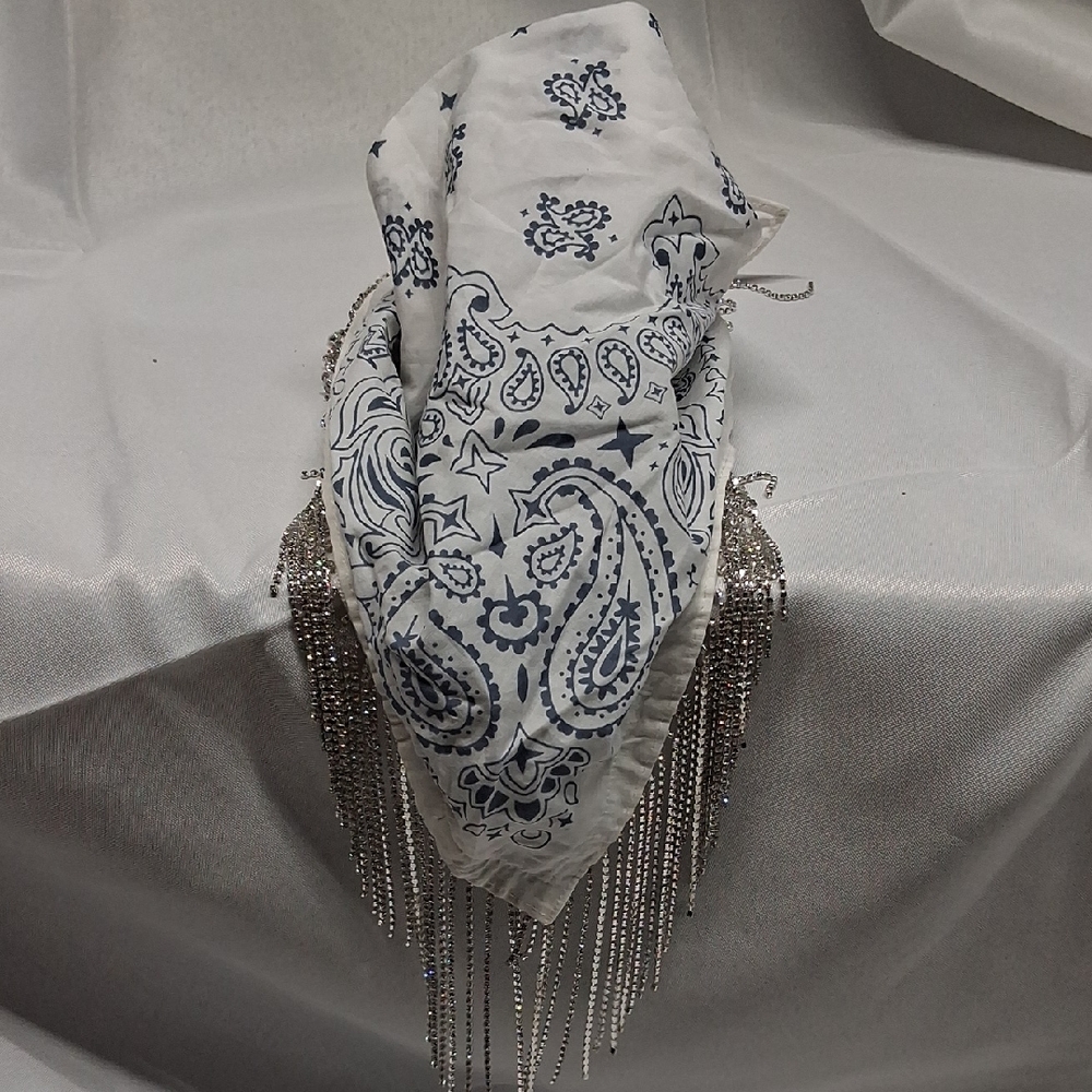 Idyllwind White and Blue Paisley Bandana Rhinestone Necklace